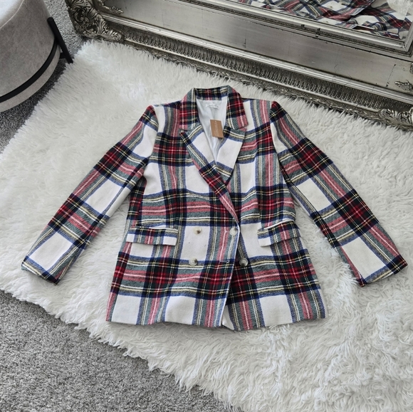 Vestique Chic Plaid Double-Breasted Mistletoe Blazer. Size Medium. New.Elegant - Picture 1 of 7